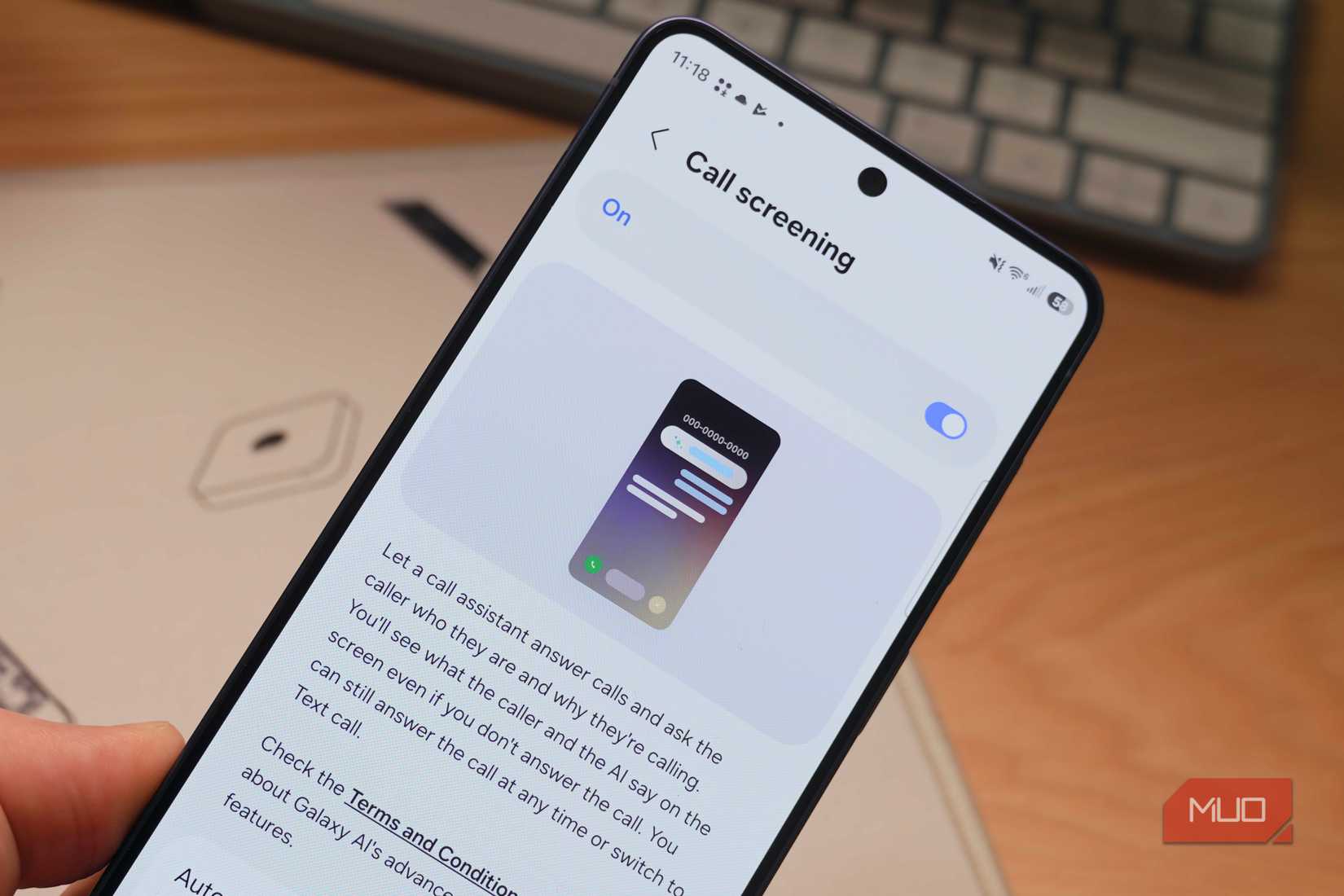 The Call screening feature on the Galaxy S26 series.