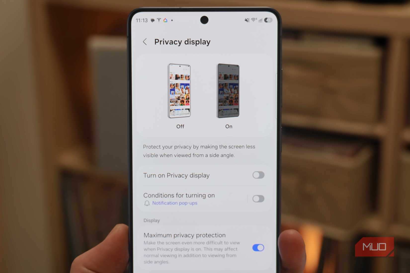 The Privacy Display settings on the Galaxy S26 Ultra.