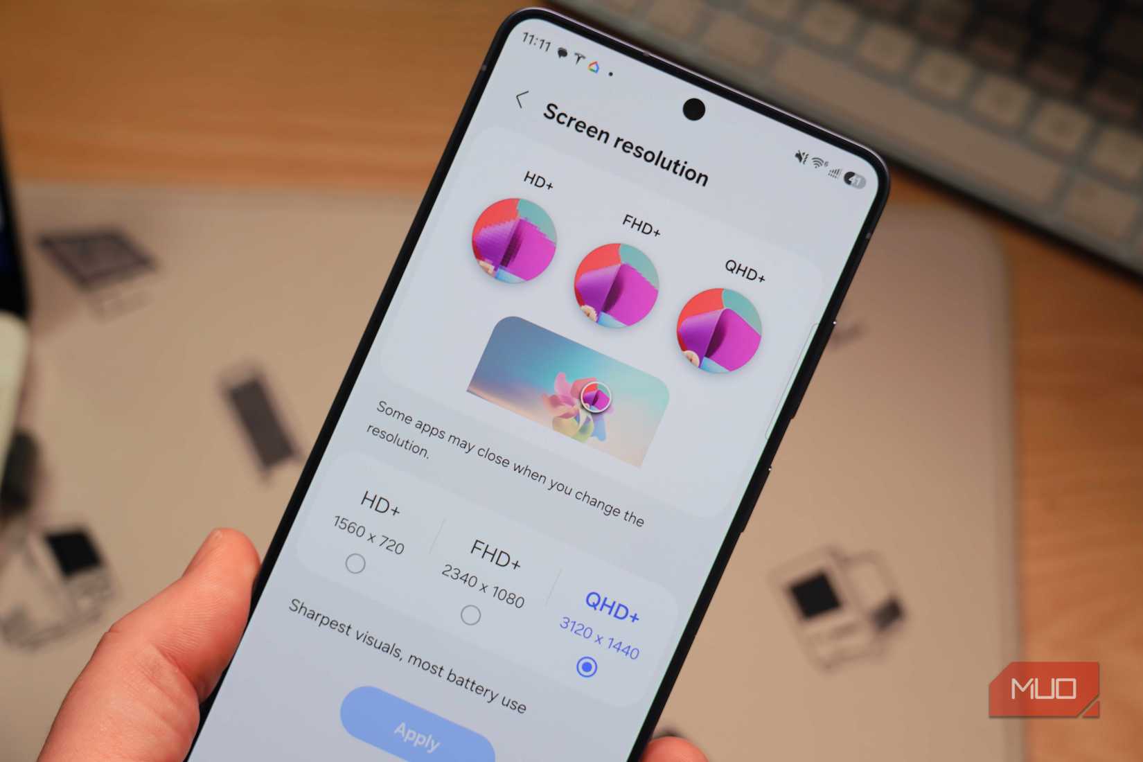 Picking the screen resolution for the Galaxy S26 Plus and Galaxy S26 Ultra.