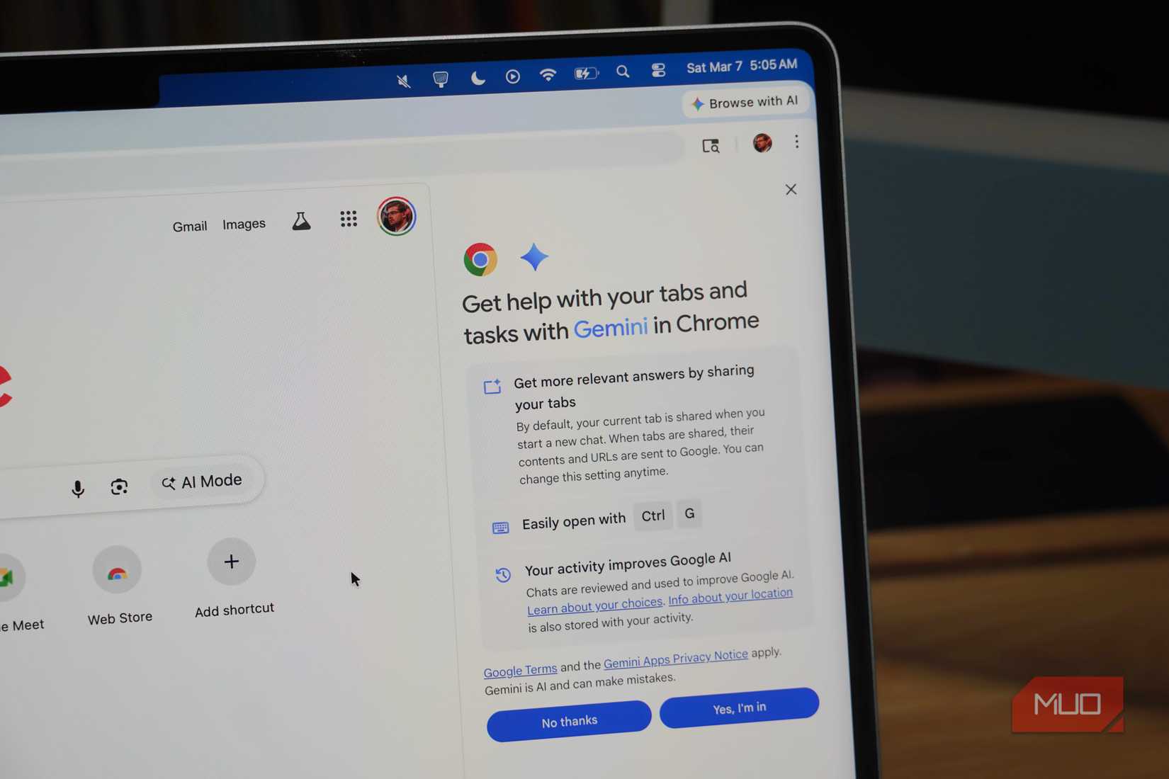 The Gemini sidebar in Chrome.