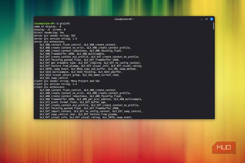 Information output from glxinfo.