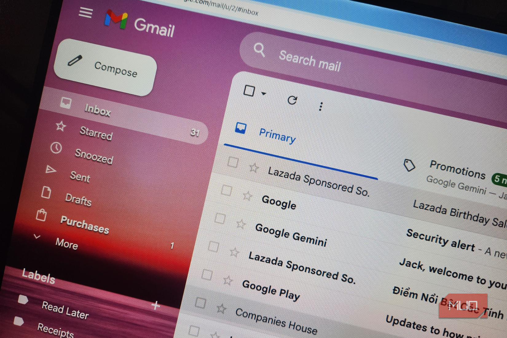 Gmail on desktop with a clean inbox.