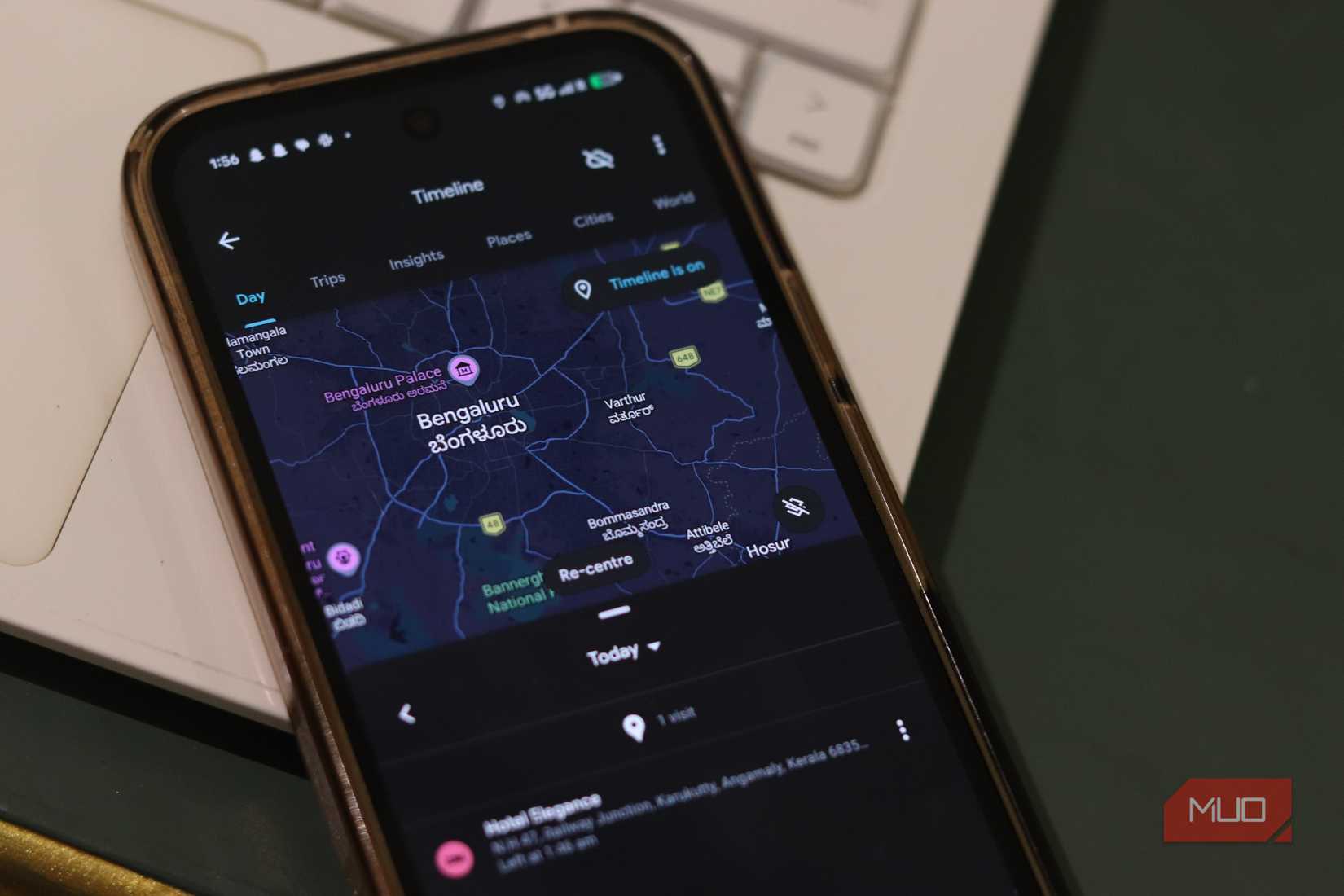 Google Maps Timeline feature running on Pixel9a.