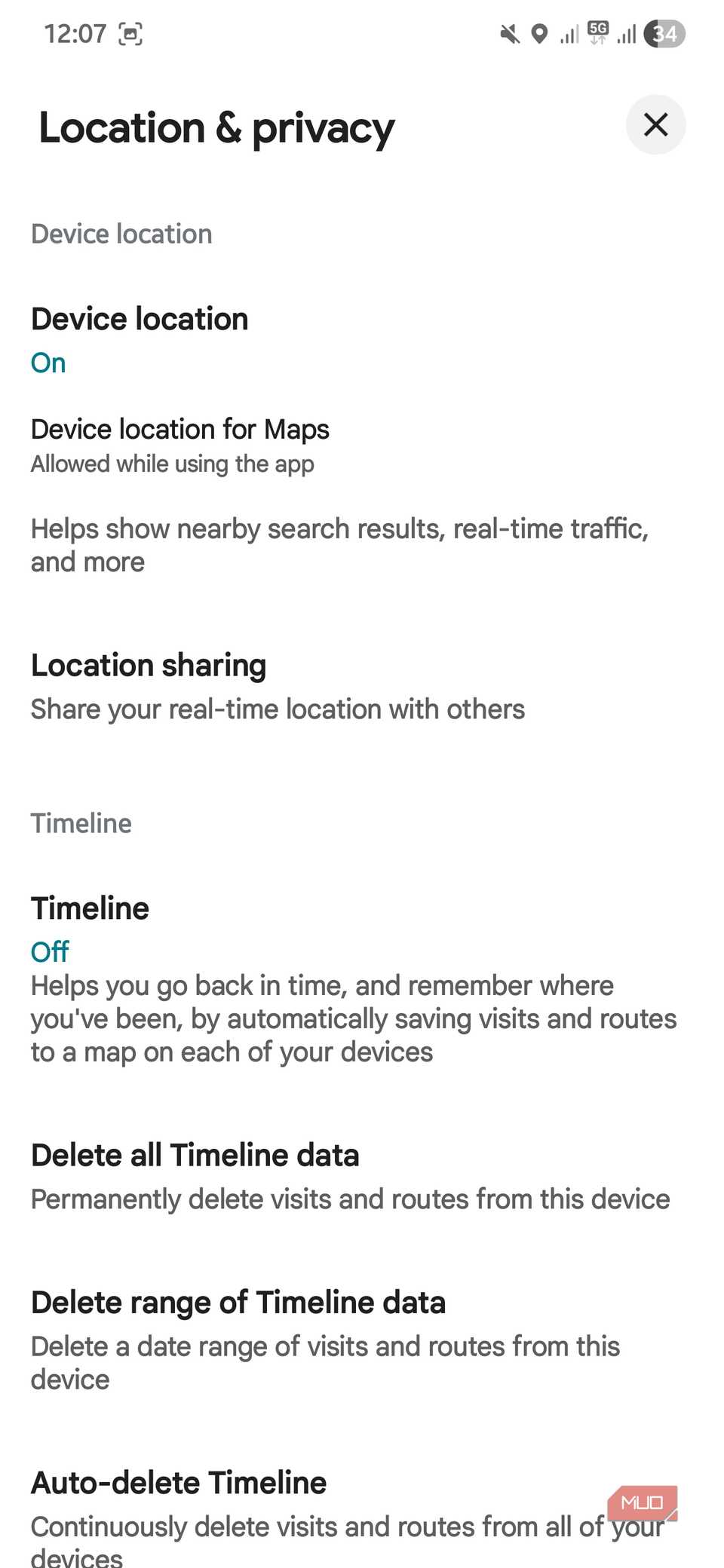 Google マップのタイムライン画面