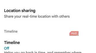 Location and privacy settings menu with the Timeline toggle set to off