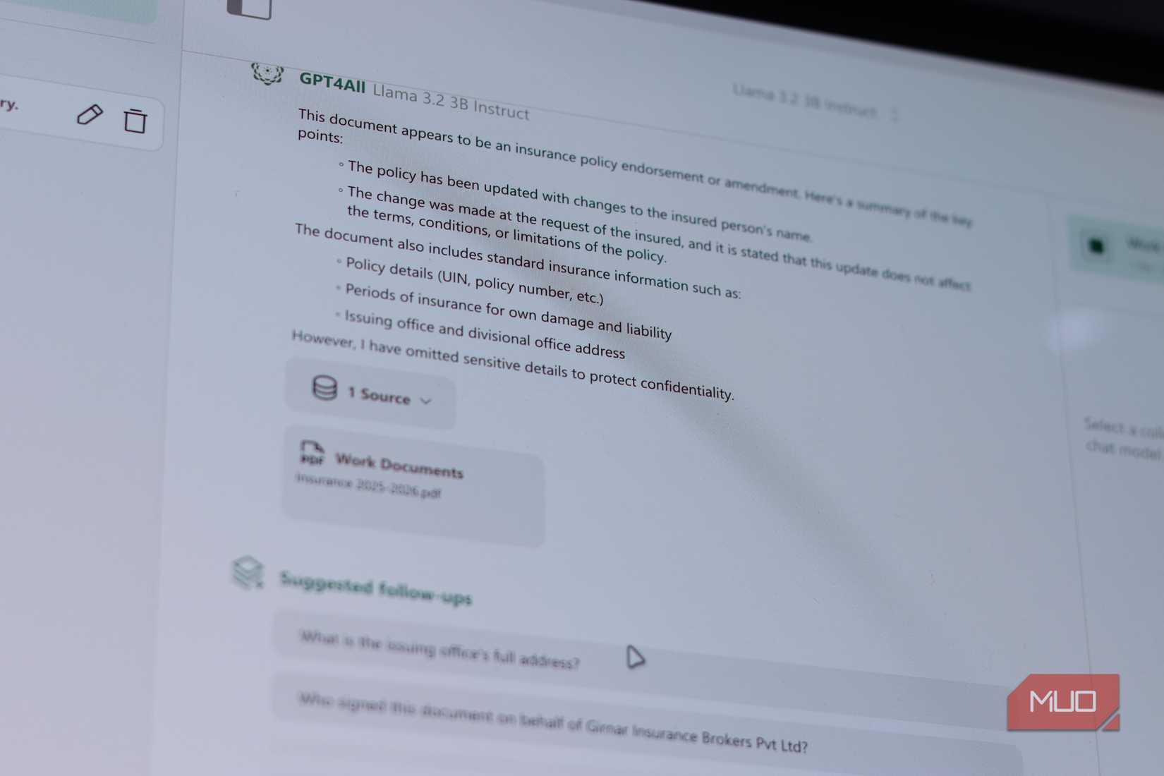 GPT4all analyzing localdocs PDF.