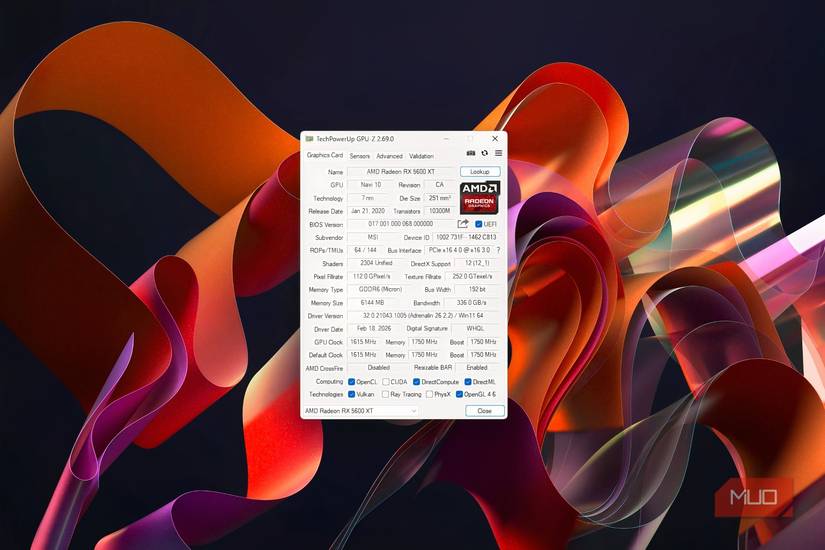GPU details being showed via GPU-Z.