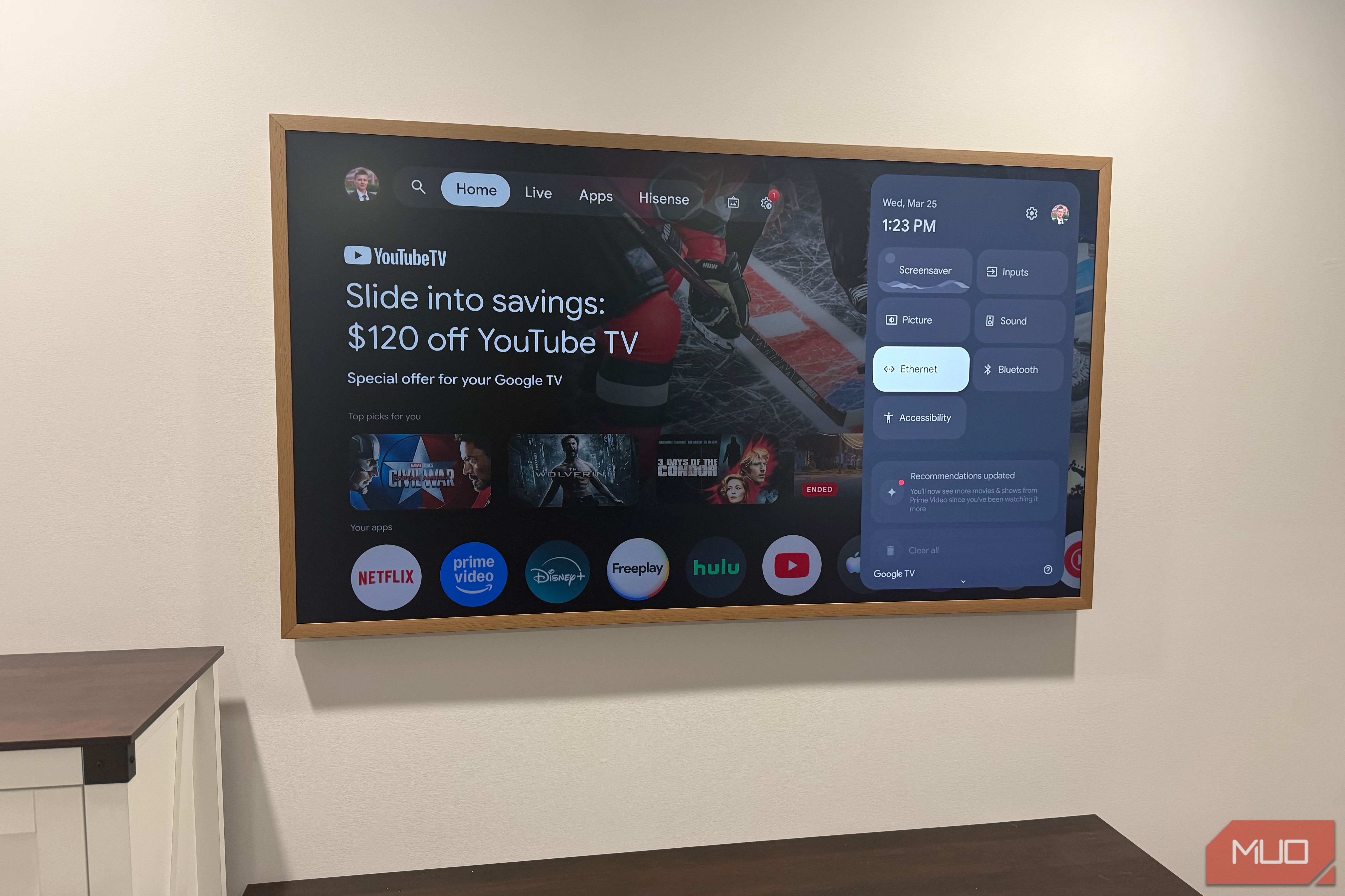 Google TV settings and Home Screen opened 