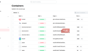 Homarr Docker container view