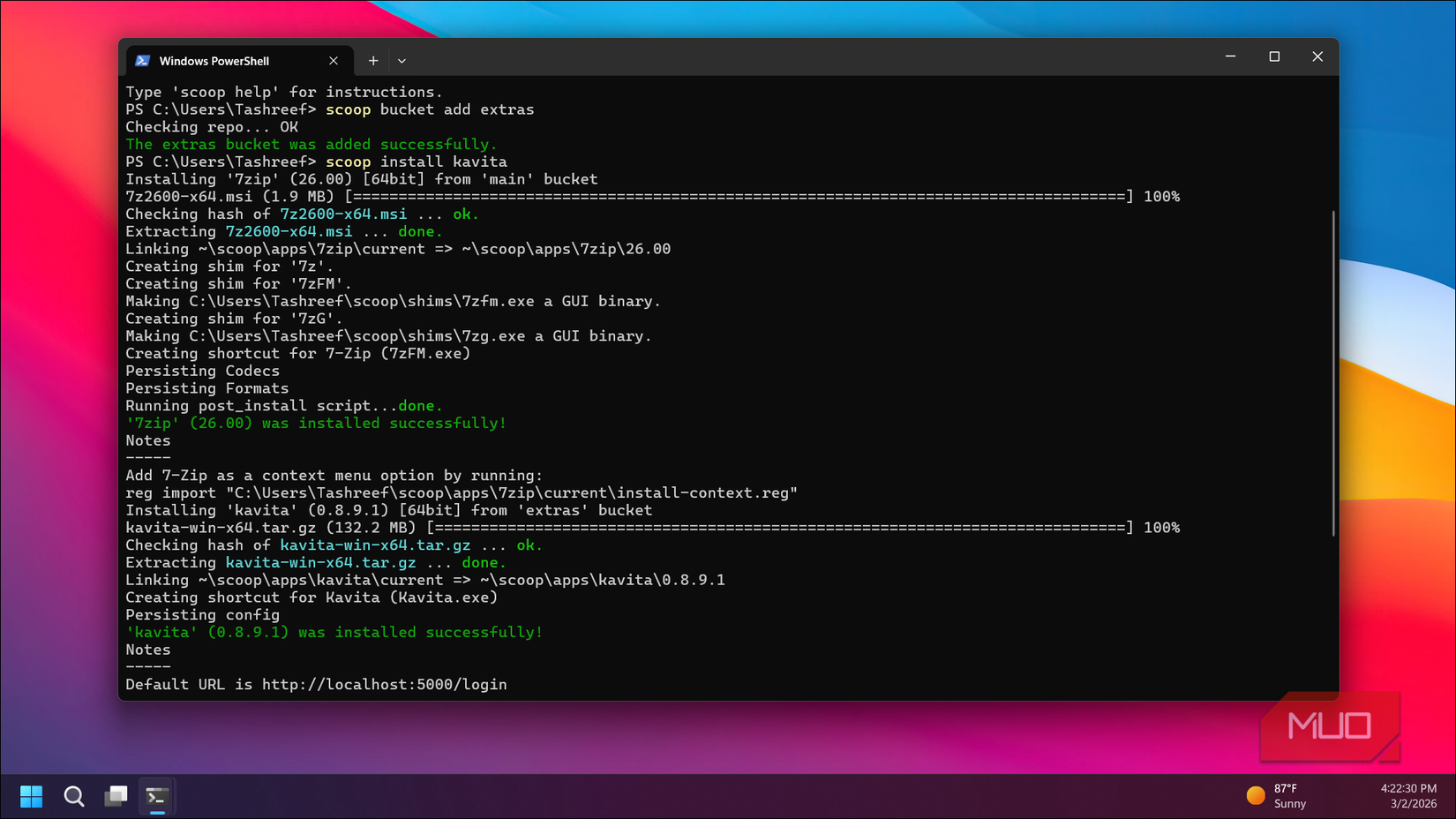 installing Kavita using  Windows Terminal on Windows 11