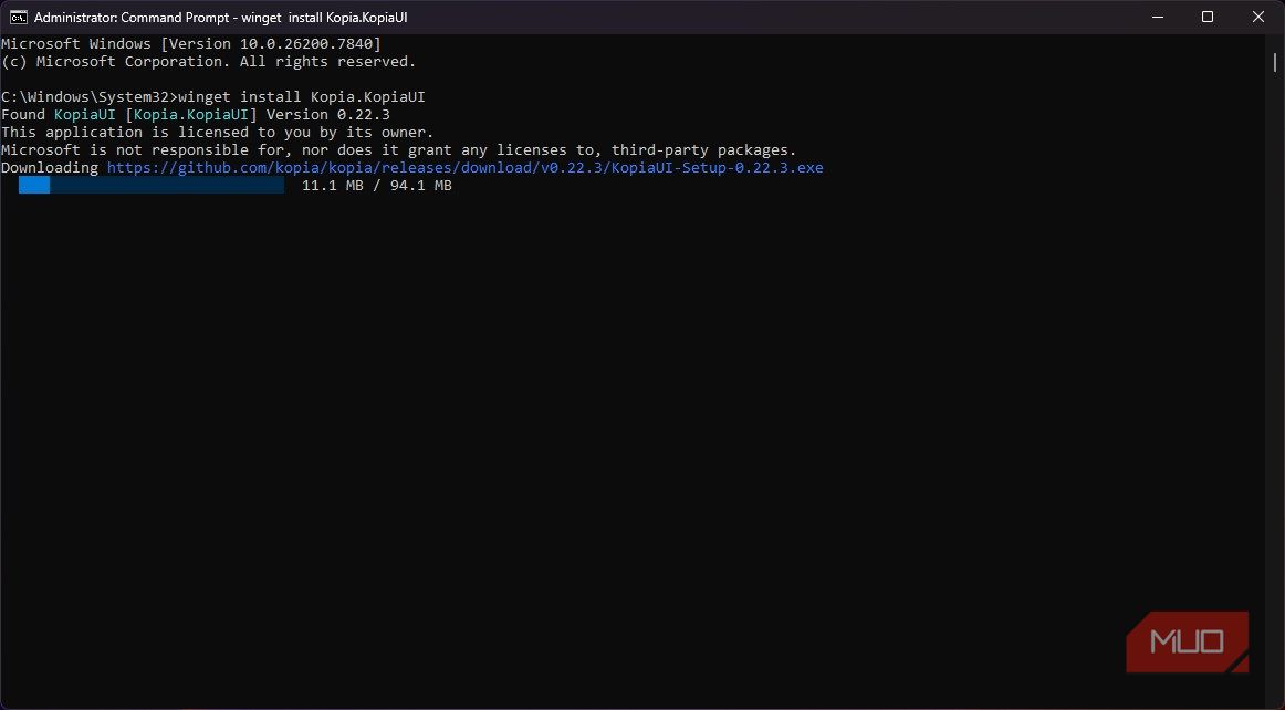 Installing KopiaU from the command line