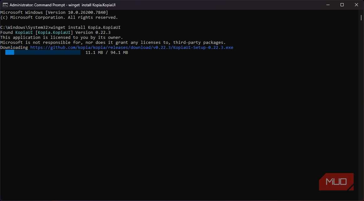 Installing KopiaU from the command line