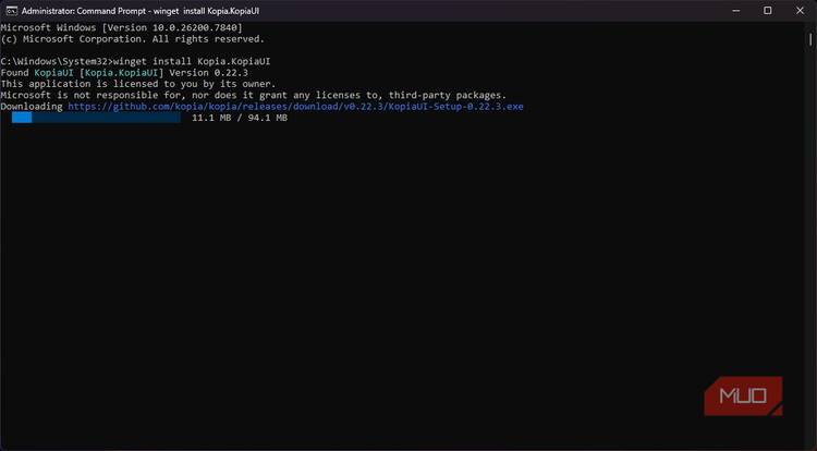 Installing KopiaU from the command line