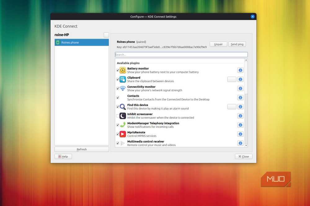 KDE Connect configuration screen showing phone-to-PC connection options