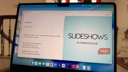 Laptop showing a slideshow made with Markdown in Obsidian