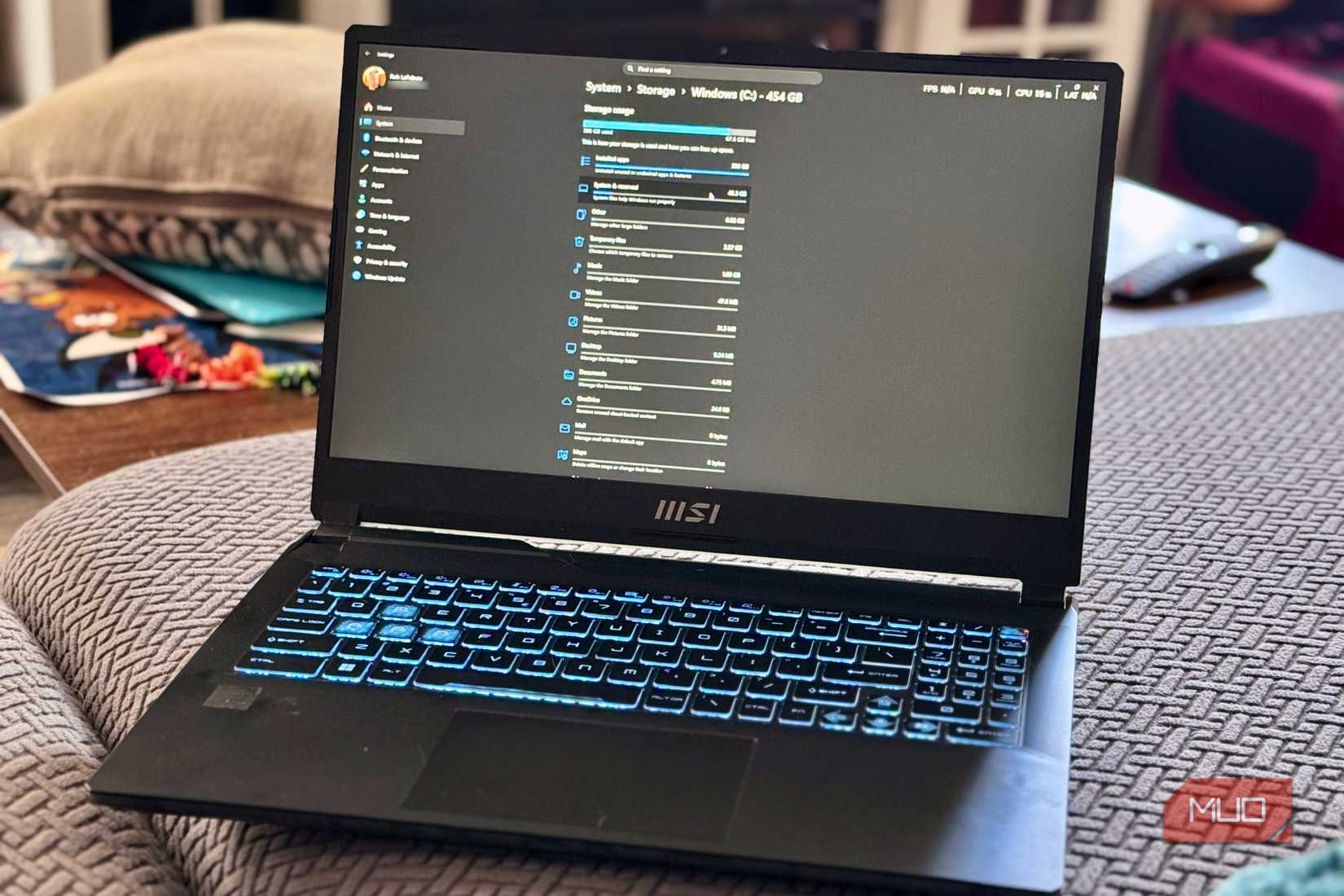 System storage panel on PC laptop