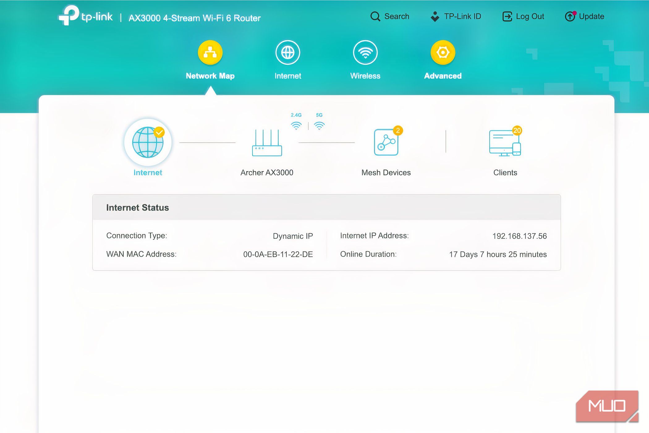 The main dashboard of the TP-Link router