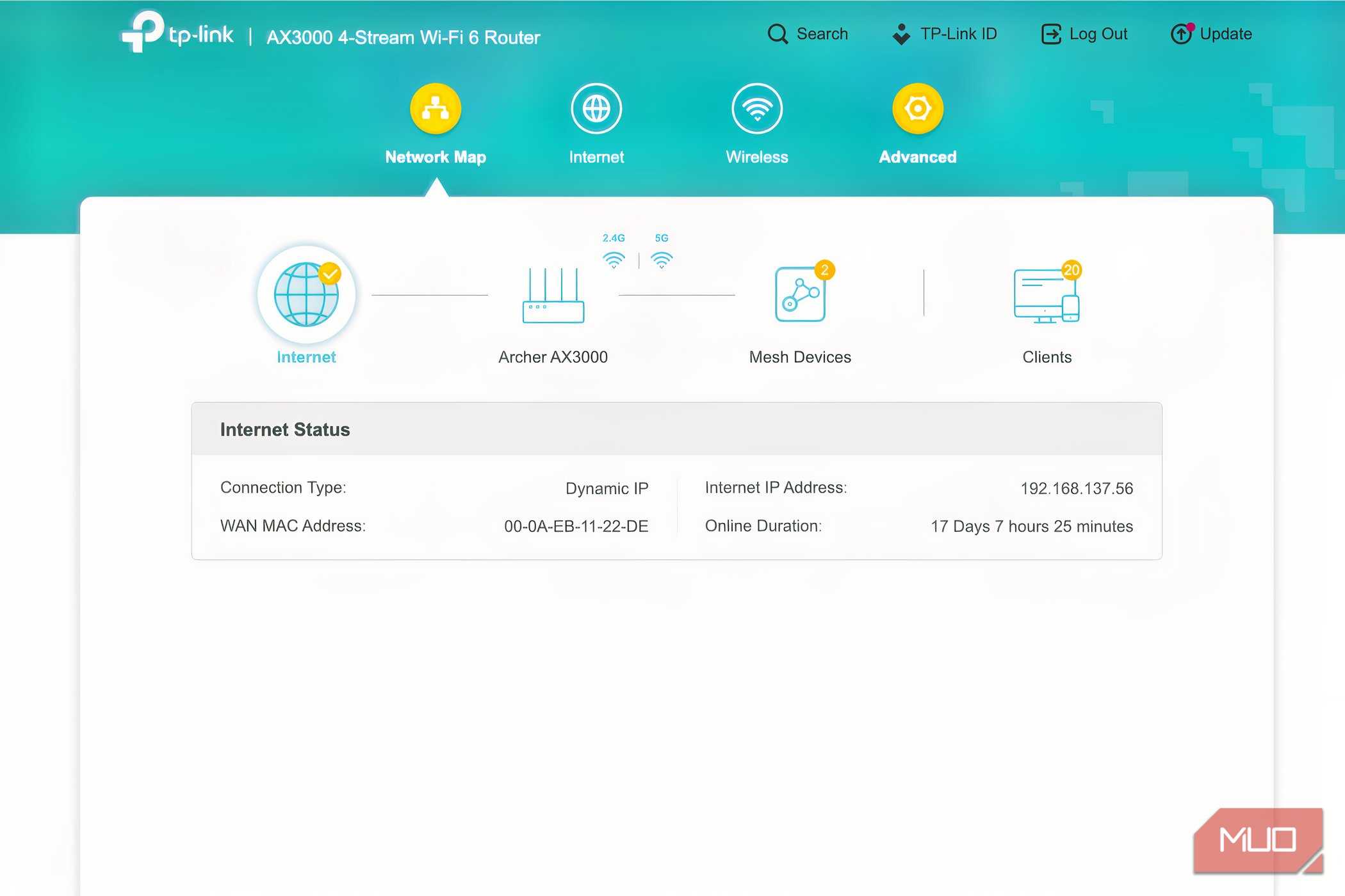 The main dashboard of the TP-Link router