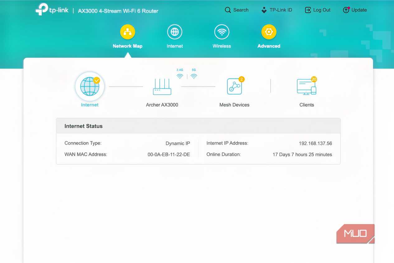 The main dashboard of the TP-Link router