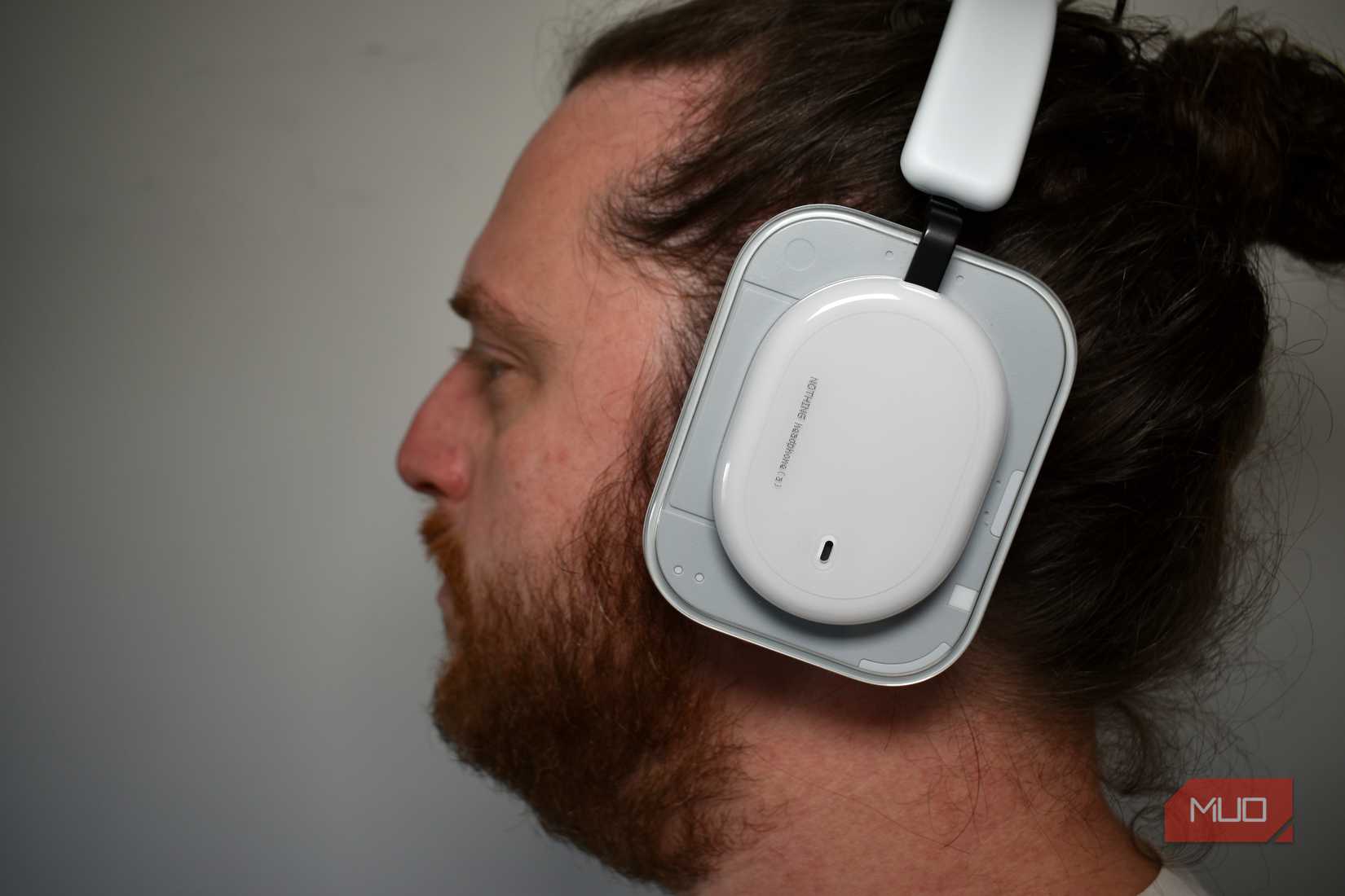 man wearing nothing headphone a