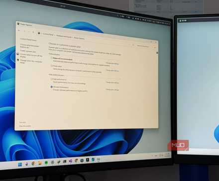 Monitor showing Windows power settings