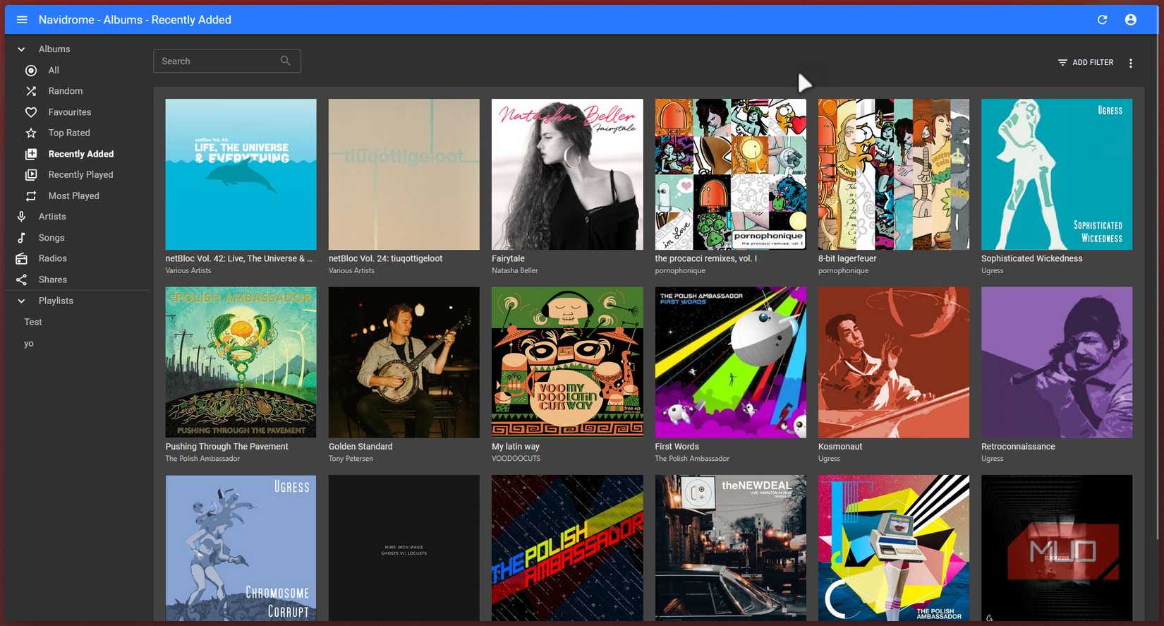Navidrome library recently added page.