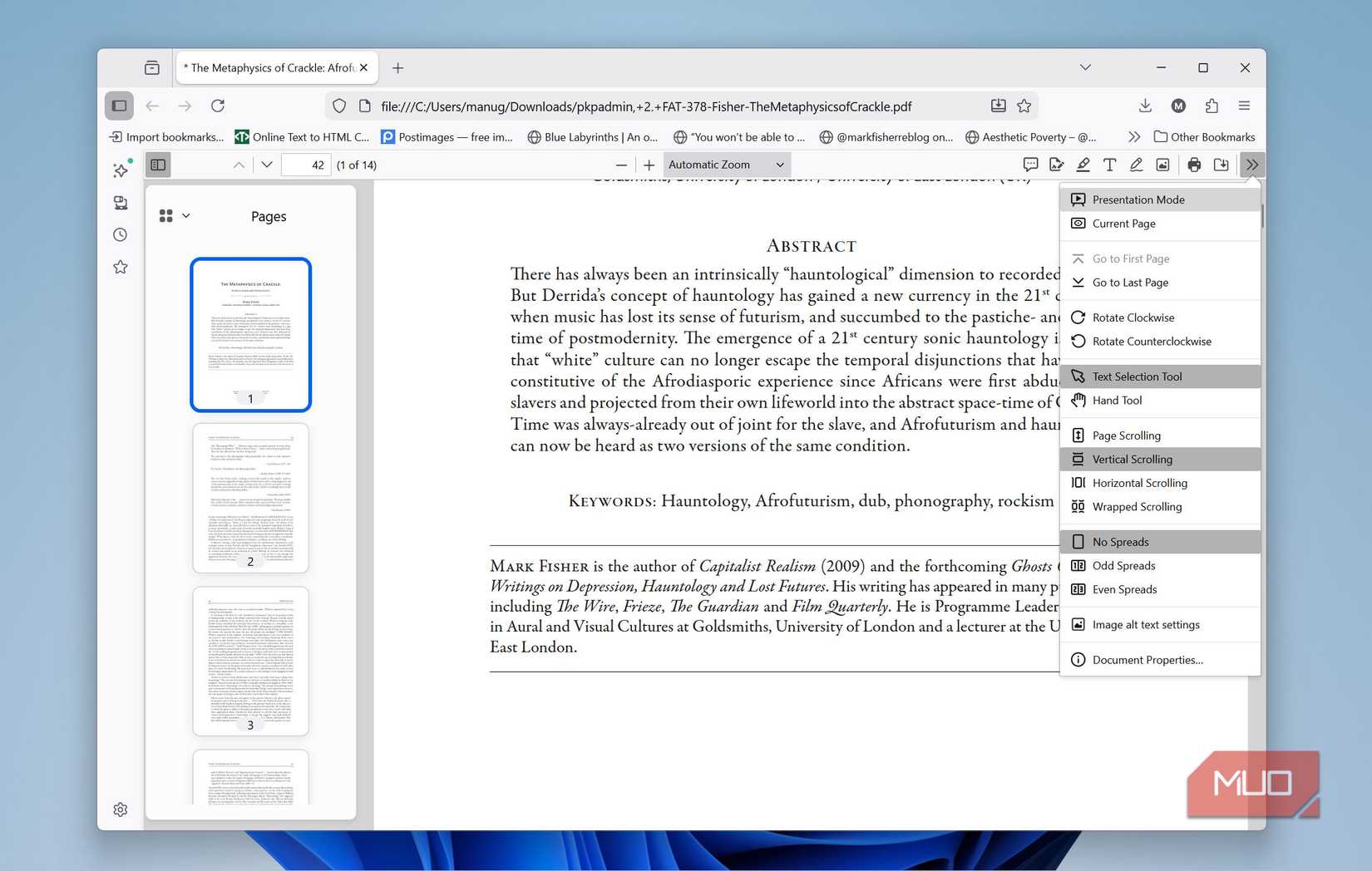 Navigation options within a PDF in Firefox