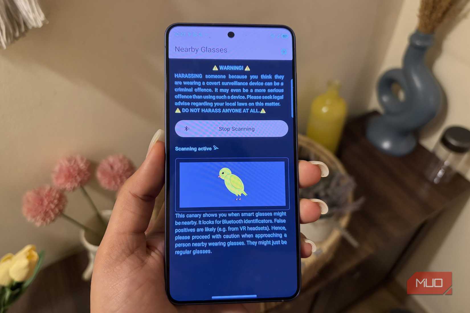 Nearby Glasses Canary mode is enabled.