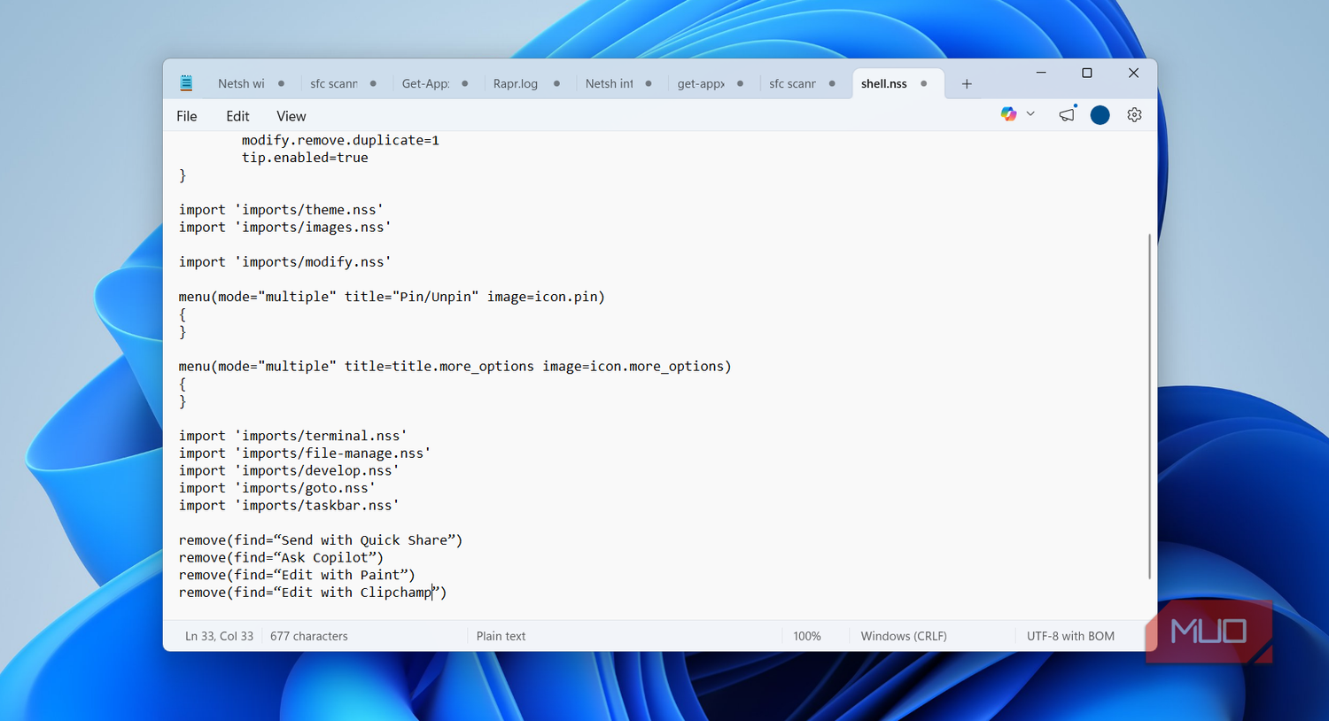 Nilesoft Shell right-click menu configuration file