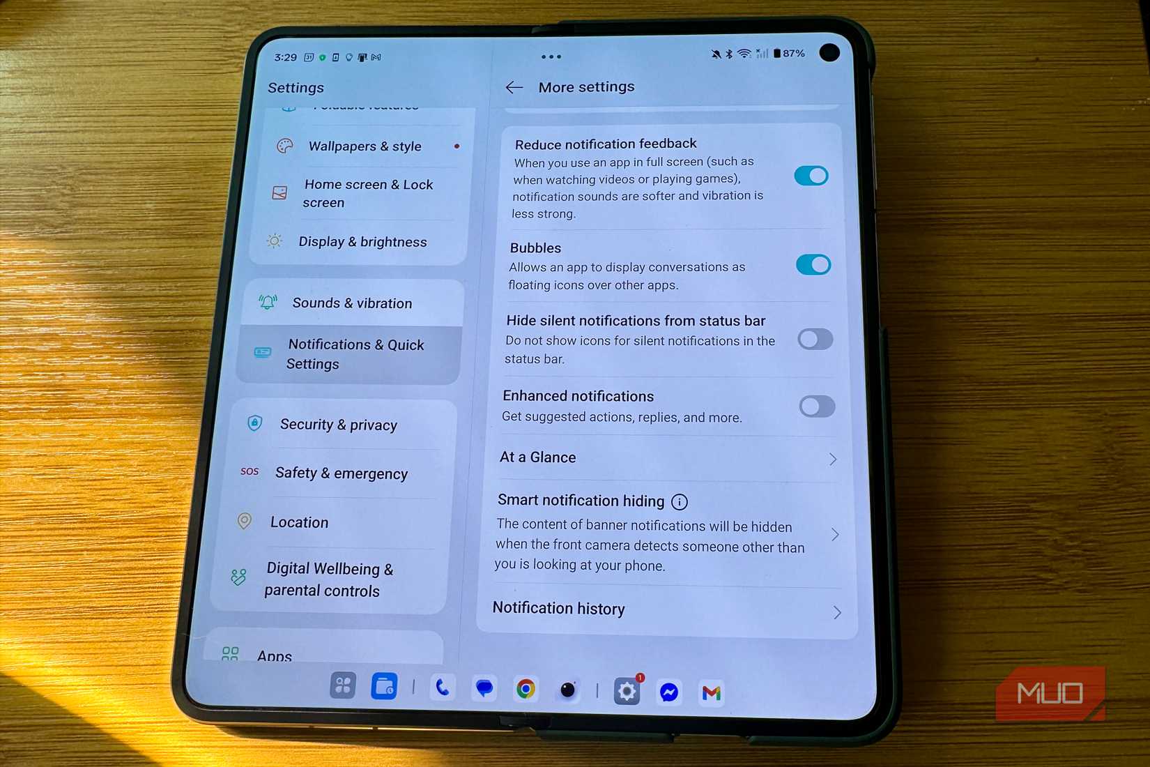 Notification history in Settings on One Plus Open
