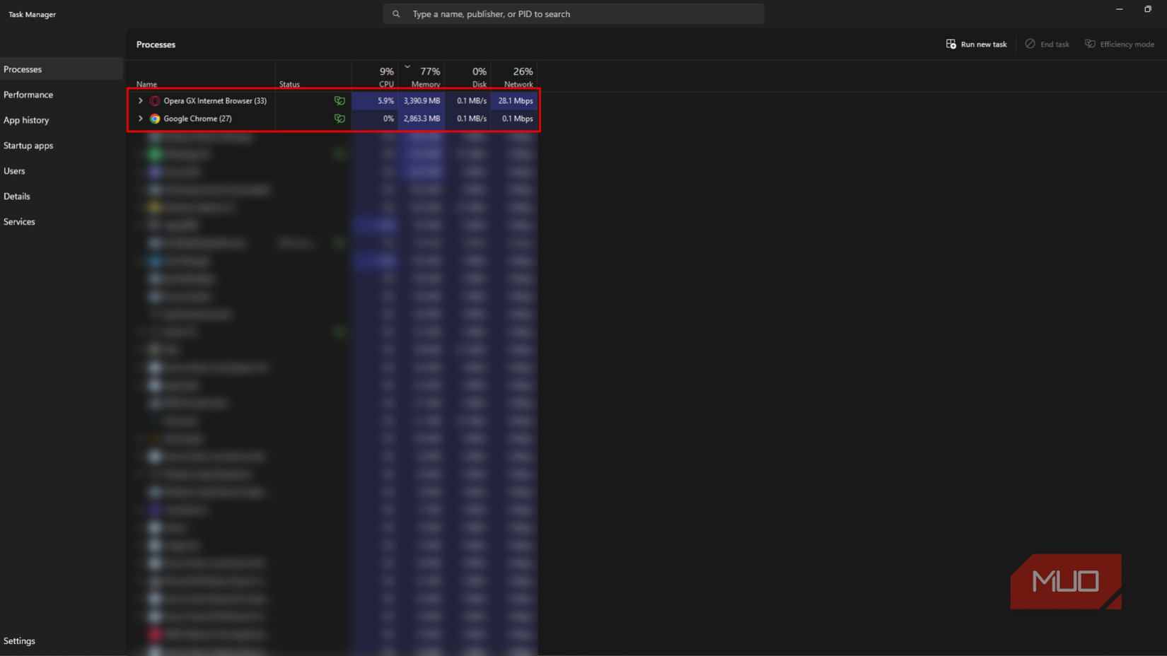 Opera GX resource usage
