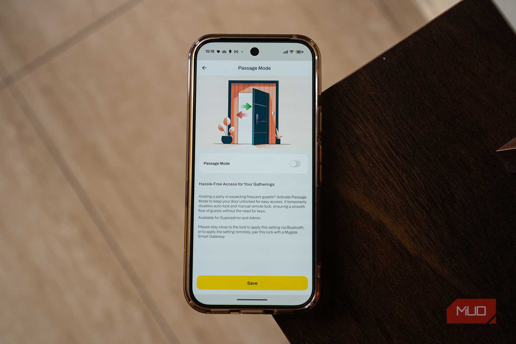 Enabling the passage mode setting on the app