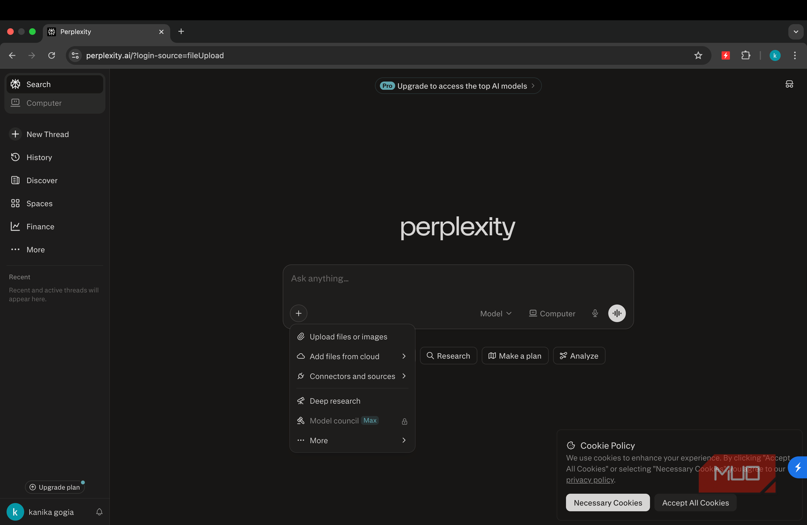Perplexity AI interface