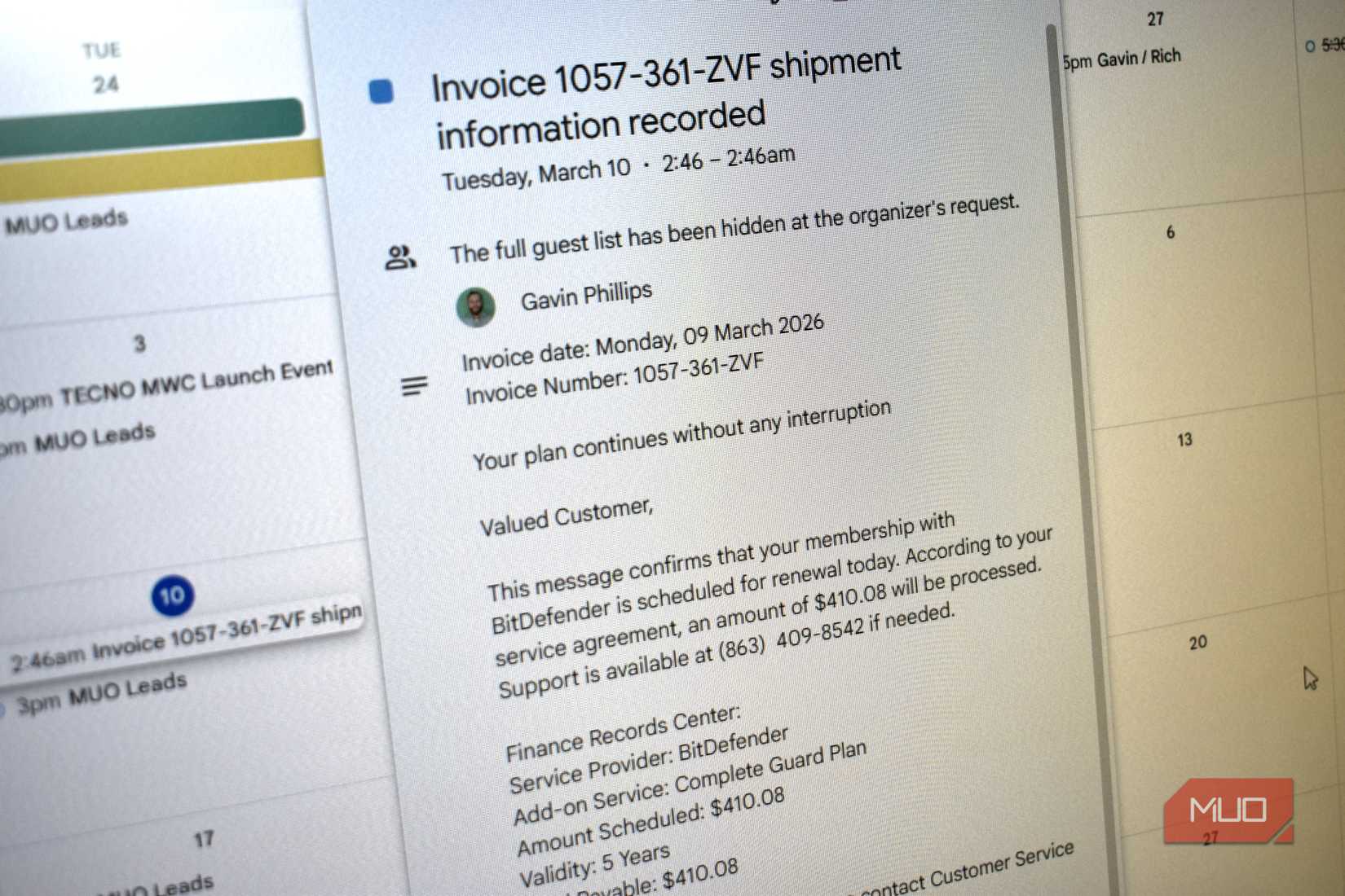 phishing link in calendar.