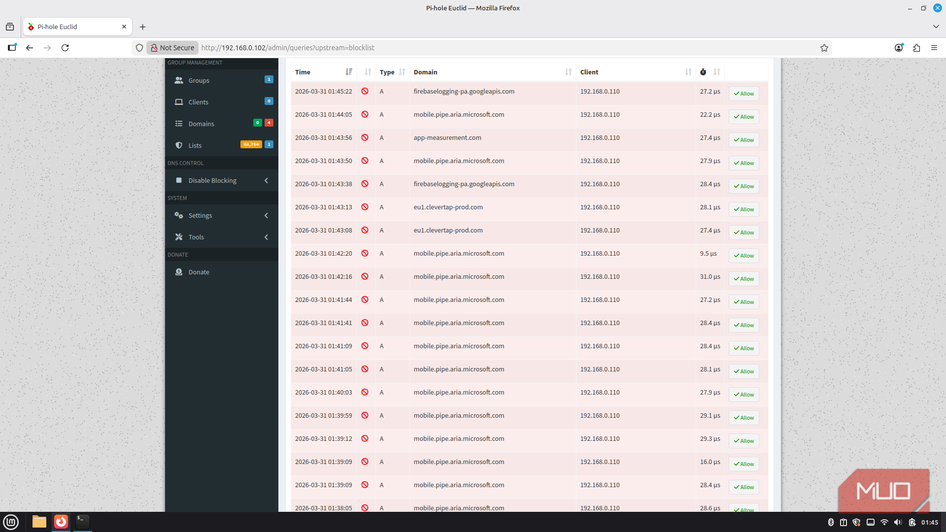 Pi-hole blocked domains list.