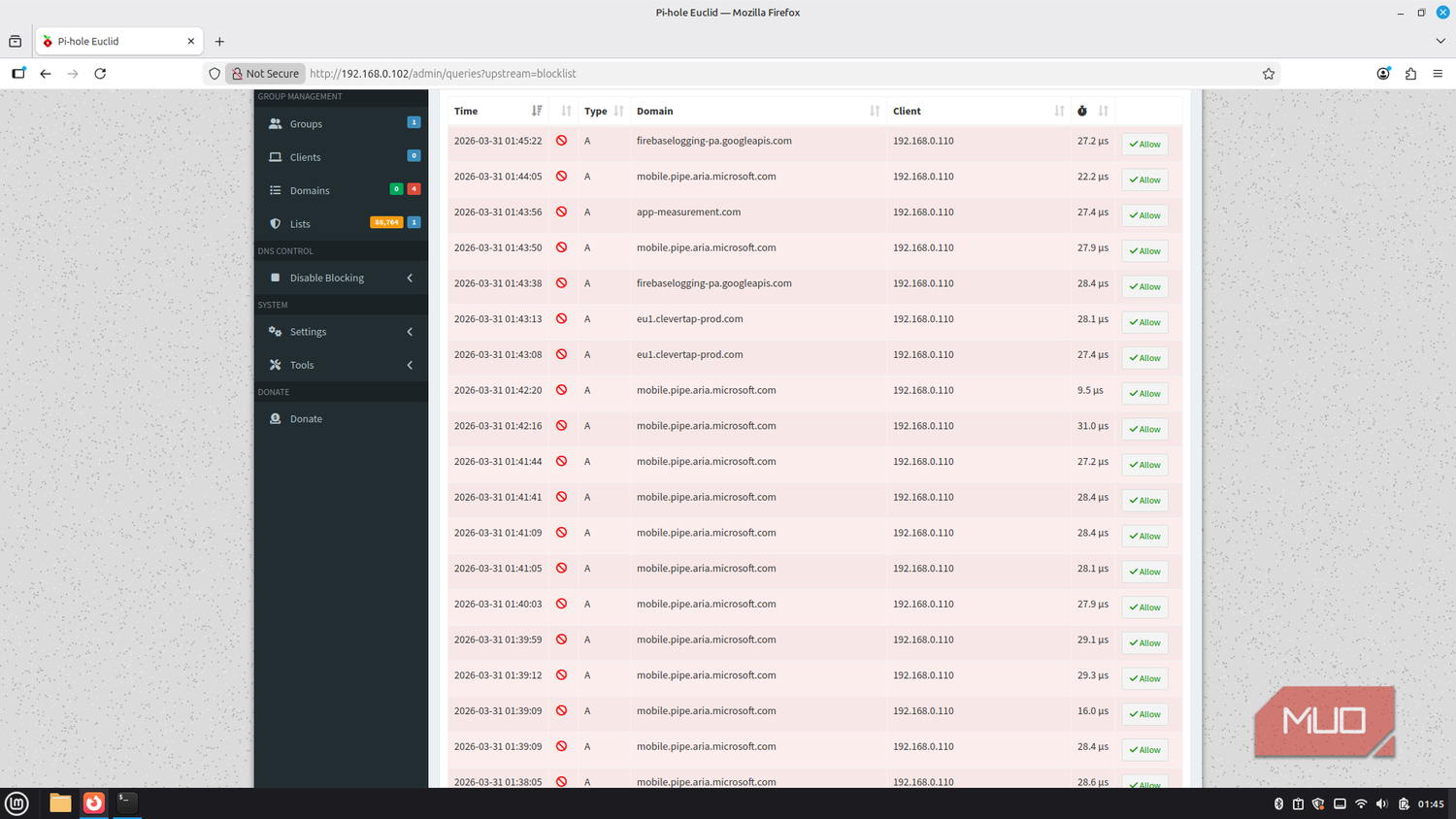 Pi-hole blocked domains list.
