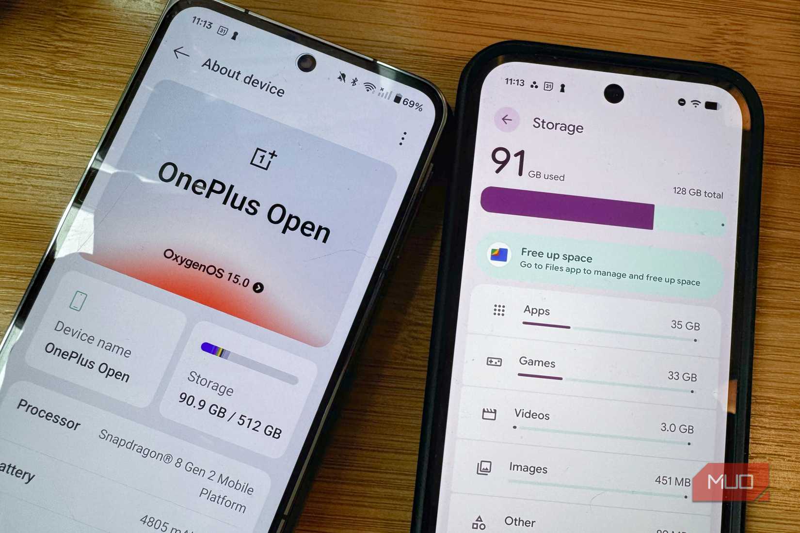 Storage screens on Pixel and OnePlus Fold