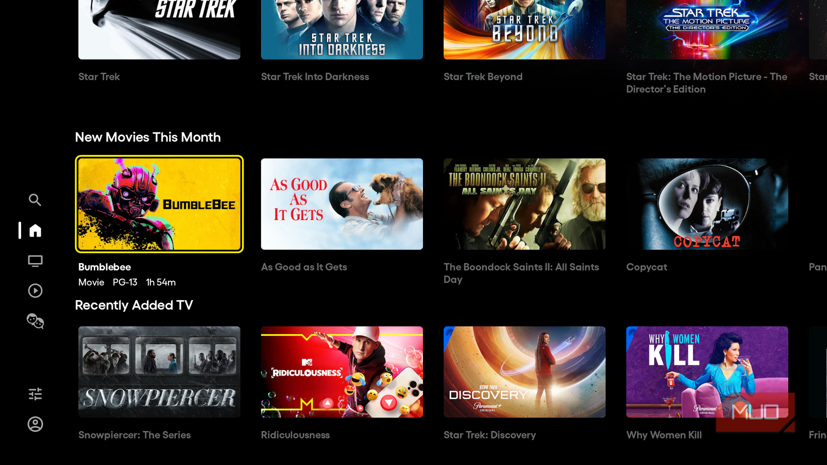 The Pluto TV interface with free content.
