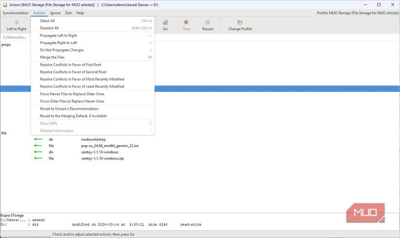 Possible actions with Unison