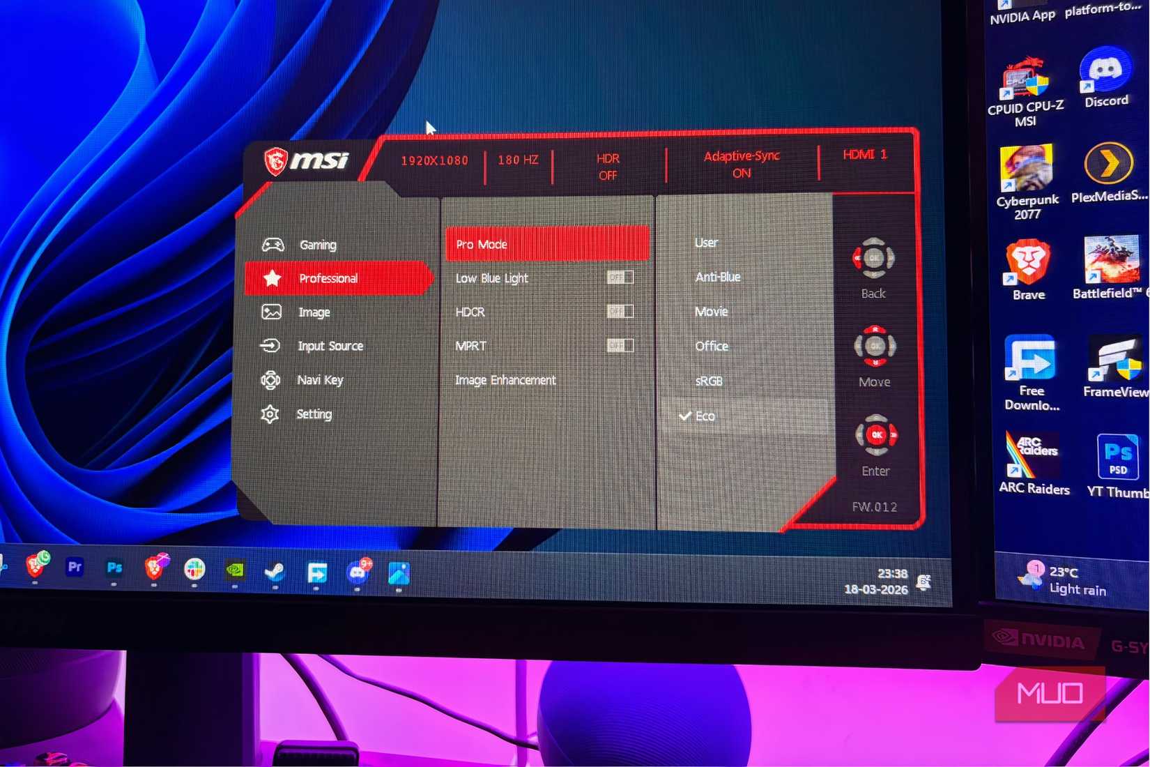 Professional mode on OSD settings