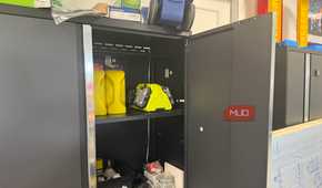 ryobi 18v lithium batteries in garage cabinet
