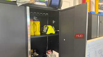 ryobi 18v lithium batteries in garage cabinet