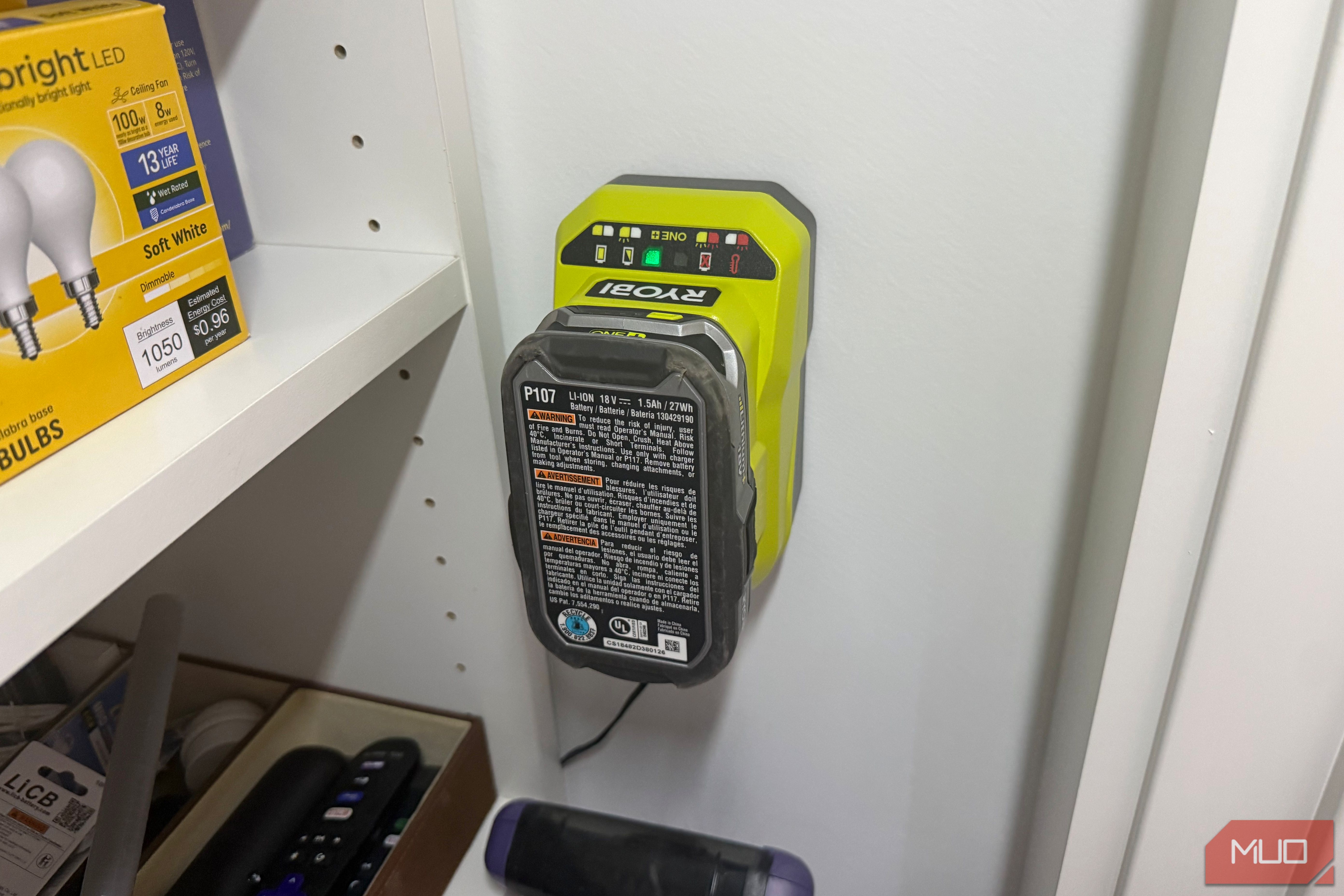 ryobi 18v lithium on charger wall