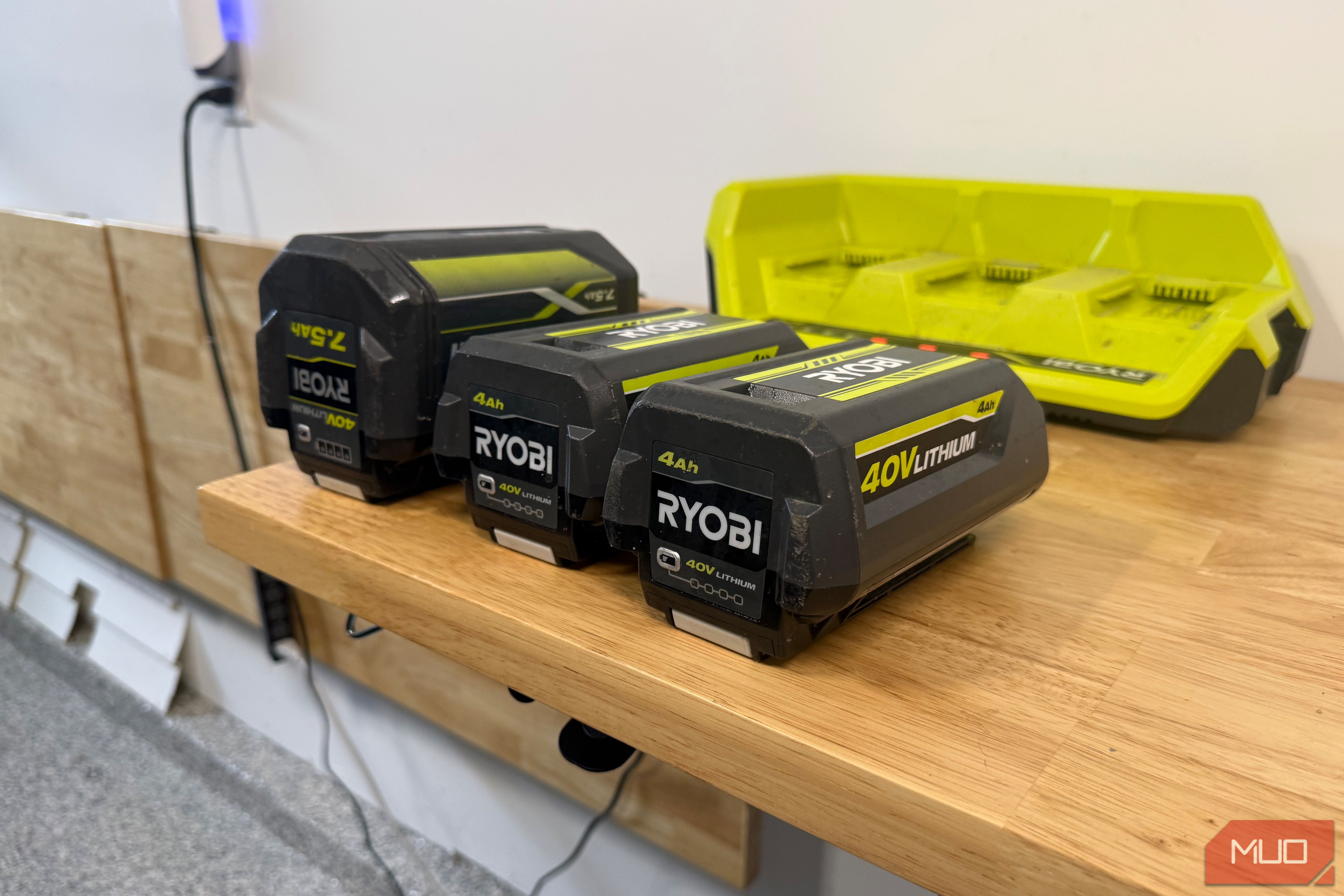 ryobi 40v lithium batteries side by side