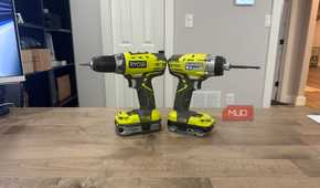 ryobi drill and impact driver on desk