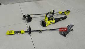 Ryobi yard tools on driveway