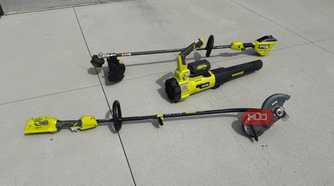 Ryobi yard tools on driveway