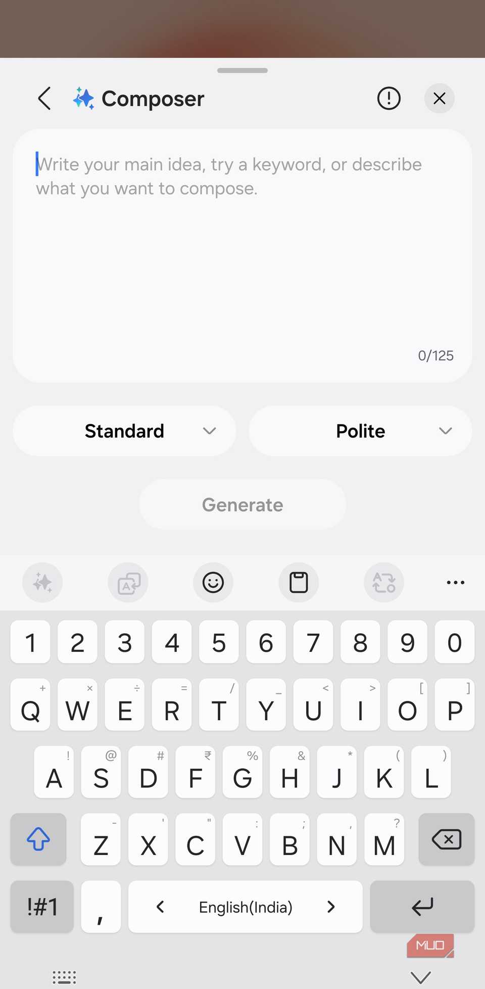 SamsungキーボードのComposer画面