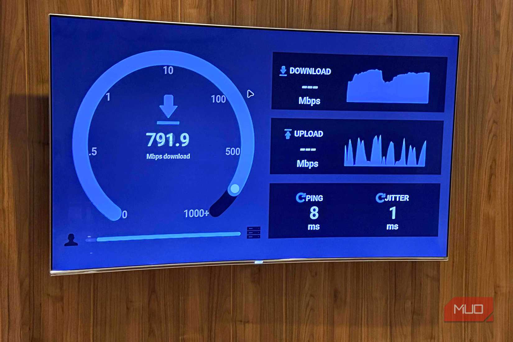 Samsung TV showing a local speed test