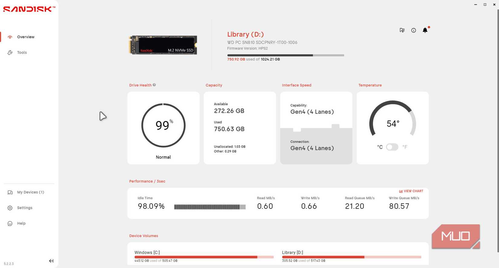 Sandisk dashboard detailed overview.